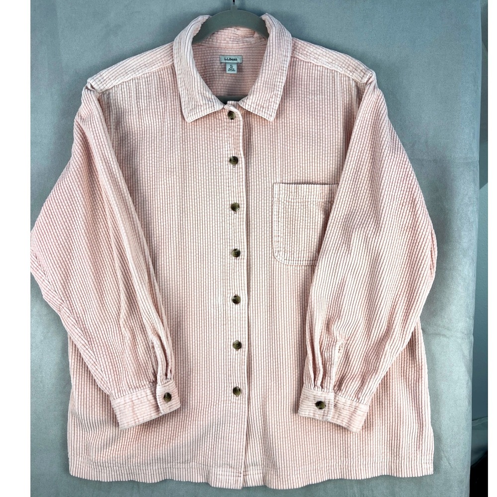 LL Bean Womens XL Pink Corduroy Button Down Shirt Shacket Cotton Chore Coat